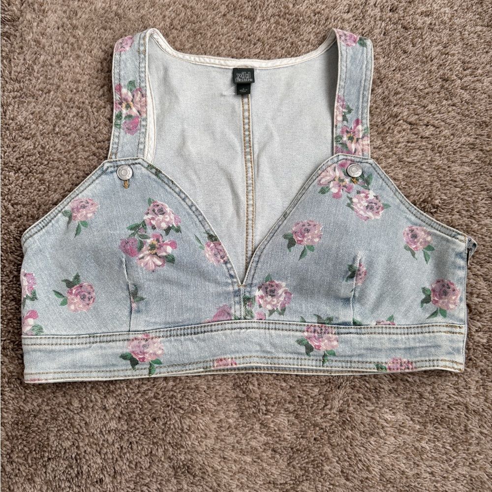 Wild Fable Women's Floral Denim Crop Top Summer‎ Vacation Party Beach size Large